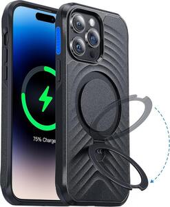 CASEKOO iPhone14ProMax 用【MagSafe対応・ダブル米軍MIL規格】ケース 隠し収納式 スタンド耐衝撃 米軍MIL規格 ブラック