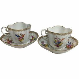 ◆中古品◆MEISSEN マイセン カップ＆ソーサー 2客２枚まとめ フラワー 食器類 kyE5754NN