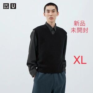 新品未開封 uniqlou ユニクロユー ユニクロu プレミアムラムVネックベスト ニット セーター ブラック XL