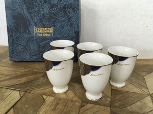 N 陶器類1】Kansai fine china フリーカップ揃 5客セット 洋食器 和食器 コーヒー お茶 金縁 シンプル おしゃれ 来客用 コレクション 現状