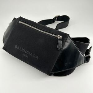 【美品】BALENCIAGA バレンシアガ ボディバッグ ショルダー ウエストポーチ メンズ ビジネス 斜めがけ ロゴ キャンバス レザー ブラック 黒