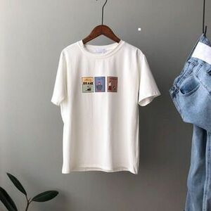 F9004 新品　レディース　半袖 プリントTシャツ　白