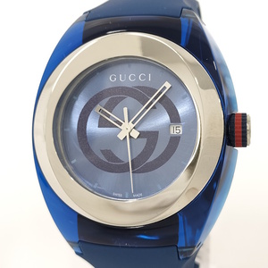 【中古】GUCCI SYNC メンズ 腕時計 インターロッキングG シェリーライン SS ラバー ブルー文字盤 137.1