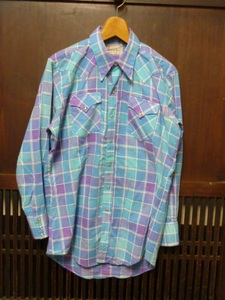 USA古着　80s 90s Rock mount ウエスタンシャツ 水色 紫 チェック ポリ コットン 長袖 ロックマウント