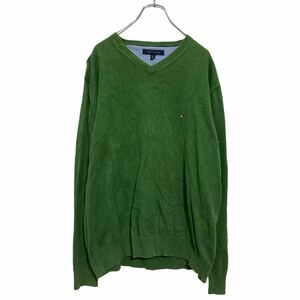 TOMMY HILFIGER コットンニット セーター L グリーン トミーヒルフィガー Ｖネック 古着卸 アメリカ仕入 a609-7042