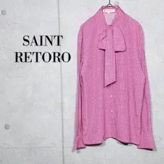 【SAINT RETORO】リボンタイ チェック柄 ブラウス/ピンク シャツ