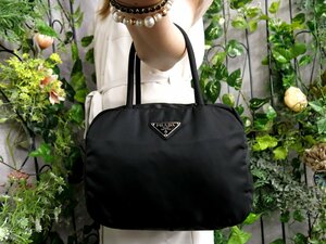 ●超美品●PRADA プラダ●三角ロゴプレート●ポコノ ナイロン●ハンド バッグ●黒●シルバー金具●イタリア製●腕掛け●かばん●Js47207