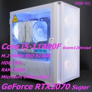 【ゲーミング】【Core i5-11400F+GeForce RTX2070Super 8G】【M.2 SSD 512GB+HDD 1TB】 【メモリー16GB】 【Win11PRO】【Office2021】