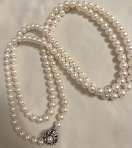 116cm 7.5mm 8mm ロング 天然　真珠　パール　ネックレス　アコヤ　白蝶　２連　ホワイト　綺麗　 pearl　 あこや　 本真珠　