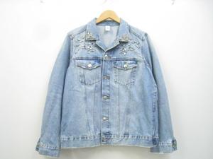 H&M エイチ＆エム ビジュー ＆DENIM デニムジャケット ダメージ加工 ブリーチ インディゴブルー サイズCN170/96A EUR42