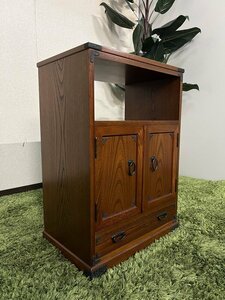 #展示品【民芸家具 和風サイドボード 引き出し付きキャビネット 天然木 ミニチェスト 和物コンソール 飾台 ナイトキャビネット 】P05285