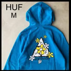 【HUF】ハフ★パーカー　M　トライアングルロゴ　ブルー系　フラワー