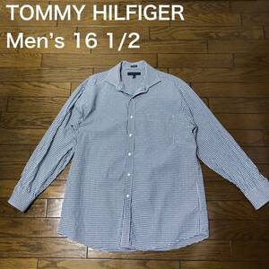 【送料無料】TOMMY HILFIGER長袖シャツ　ネイビー白チェック柄　メンズ16 1/2サイズ　トミーヒルフィガー