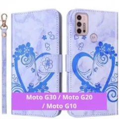 ❤️ Moto G30 / Moto G20❤️ 手帳型ケース　ブルー　蝶　ハート