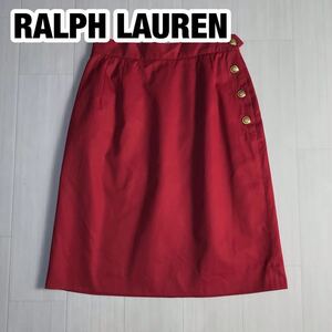 RALPH LAUREN ラルフローレン 台形ミニスカート 7 レッド 金ボタン