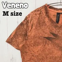 Veneno Vネック Tシャツ 総柄 オレンジ Mサイズ 半袖 輸入 海外古着