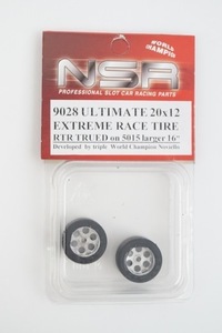 新品 NSR 1/32 ULTIMATE 20x12 EXTREME RACE TIRE RTR TRUED on 5015 larger 16 タイヤ アルミホイール 9028 スロットカー