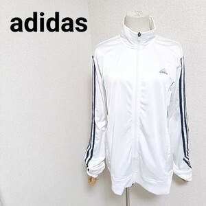 アディダス adidas 美品 トラックジャケット トップス 長袖ジャージ ロゴプリント 3ライン 白色 ホワイト 0 L LL相当 メンズ