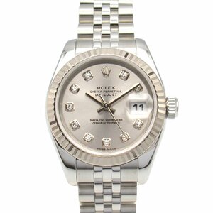 ロレックス デイトジャスト 10Pダイヤ D番 ブランドオフ ROLEX K18WG（ホワイトゴールド） 腕時計 WG/SS 中古 レディース