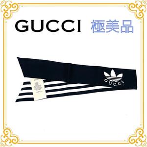 GUCCI adidas グッチ アディダス スカーフ レディース メンズ コラボ 限定 定番人気 黒 白 ボーダー ブラック ホワイト リボン レア 希少