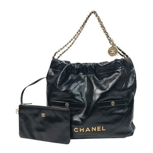 シャネル CHANEL CHANEL22スモールバッグ AS3260 ブラック ゴールド金具 シャイニーカーフ トートバッグ レディース 中古