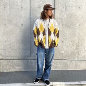 L standard california SD MOHAIR CARDIGAN BROWN YELLOW 茶 黄 ダイヤ柄 モヘア カーディガン スタンダードカリフォルニア スタカリ