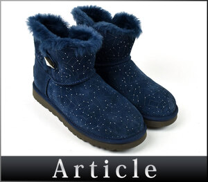 206111〇美品 UGG アグ ミニベイリー ボタン ムートン ブーツ ショートブーツ 靴 ネイビー スエード クリスタル レディース/ F