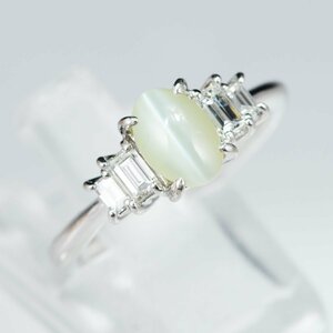 1.38ct 透明感のあるキャッツアイxダイヤモンド プラチナ製リング クリソベリル Chrysoberyl Cat