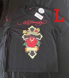 ED HARDY エドハーディー メンズ Tシャツ ED1407 ブラック クロス バラ Lサイズ 新品 未使用