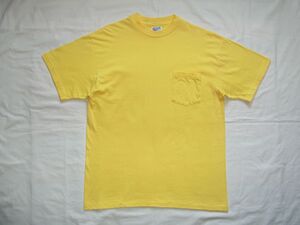 ☆美品☆ 90s USA製 ビンテージ Hanes ヘインズ BEEFY-T 綿100% 無地 ポケット Tシャツ sizeL レモンイエロー ☆古着 オールド 70s 80s