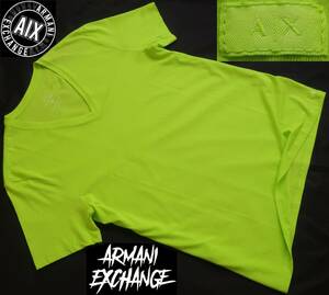 新品★アルマーニ★蛍光黄緑 Tシャツ★ピーマコットン 100%★スリム Vネック イエローグリーン★ペルー製 XL★ARMANI☆338