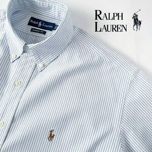 ラルフローレン RALPH LAUREN ボタンダウン オックスフォード 半袖シャツ M (日本L) ブルー ホワイト クラッシックフィット オーバーサイズ