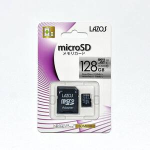 128GB メモリーカード マイクロSDカード リーダーメディアテクノ Lazos microSD HC 変換アダプタ付き カメラ 大容量 128MS10-U3