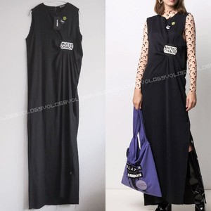 RAF SIMONSラフシモンズSS2021 Long dress MUTED CHAOS PARADEロゴ ワッペン缶バッチ スリーブレス マキシ ロング ワンピース ドレス34