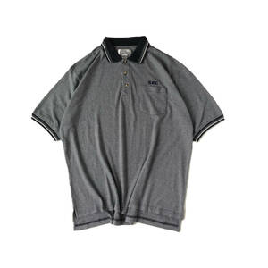 USA古着　ビッグポロシャツ　Tri-Moutain　XL　ワイド　刺繍ワンポイント　襟切替　ヒッコリー　ストライプ