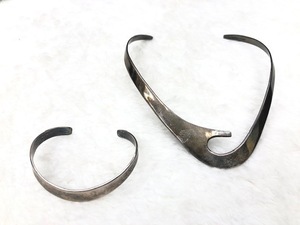 ☆MEXICO STERLING 925 計2点 重量約52.2g ネックカフ チョーカー バングル ブレスレット ヴィンテージ メキシカン 極太 シルバー Mexico☆