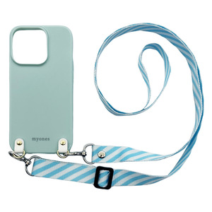 iPhone13 Pro(くすみグリーン/ブルー)TPUケース ストラップ カバー 平型 肩掛け 斜めがけ かわいい