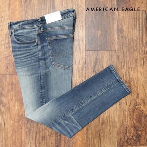 1円/AMERICAN EAGLE/33インチ/デニムパンツ 0116-6403 ストレッチ◎ ウォッシュ ダメージ ワイルド 美脚 新品/青/ブルー/ih266/