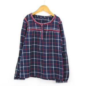 ギャップキッズ 長袖チェックシャツ フランネル 秋冬 女の子用 140サイズ 紺赤 キッズ 子供服 GAPKids