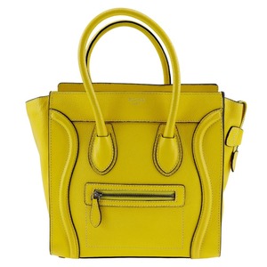 CELINE セリーヌ ラゲージマイクロ ハンドバッグ カーフ イエロー レディース【I151624095】中古