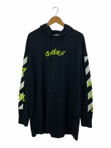 OFF-WHITE◆OPPOSITE ARROW/コットンジャージーロゴプリントプルオーバーパーカー/L/コットン/BLK//