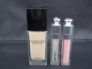 中古 ディオール Dior ディオールスキン フォーエヴァー フルイド グロウ 1CR 30ml 等 3点 ファンデーション リップ