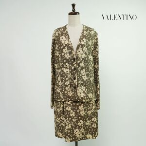 美品 VALENTINO GARAVANI ヴァレンティノガラヴァーニ 花柄 カーディガン ラップスカート セットアップ レディース 茶色系 サイズ10*OC822