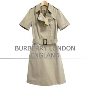 美品 BURBERRY LONDON ENGLAND バーバリーロンドンイングランド IT36 膝丈 半袖 ウエストベルト トレンチデザイン ワンピース ベージュ