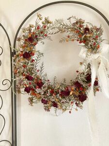 Handmade◆ハンドメイド◆ドライフラワー◆◆◆リース◆壁掛け◆壁飾り◆レッドローズ＊botanical wreath◆35㎝＊＊＊