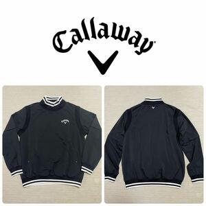 極美 callaway ロゴ 刺繍 3WAY ライン スニード プルオーバー ジャケット ブラック 防寒 防風 GOLF ウェア LL 大きいサイズ メンズ 紳士