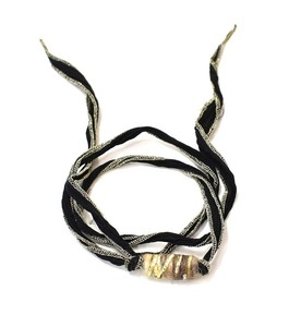 ESENCADENAR（デセンカーディナル）レース リボン ブレスレット Bracelet チョーカー ネックレス NACKLACE BLACK×GOLD 重巻きアクセサリー