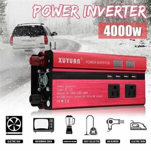 【最安！送料一律！】ソーラー インバーター 12V 出力 AC 110V 220V 4000W 電圧コンバーター 変圧器 充電器 赤 車 オートバイ