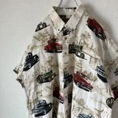 【超オーバーサイズ、アメ車デザイン】vintageレトロ古着一点もの白半袖