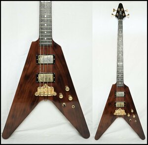 ★Greco★Flying V Bass See Thru Brown 90年代 フライングVベース スルーネック オーダーモデル ショートスケール 状態良好 日本製 HC付